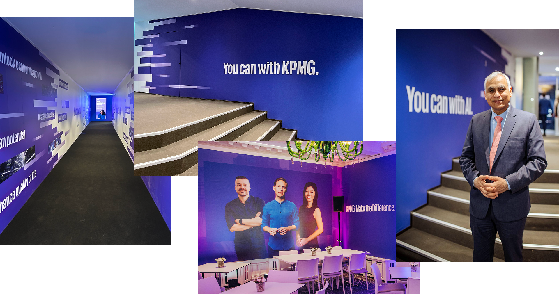 You Can With AI at Davos — immersive corridor, digital screens, and environmental graphics throughout the Belvédère Hotel